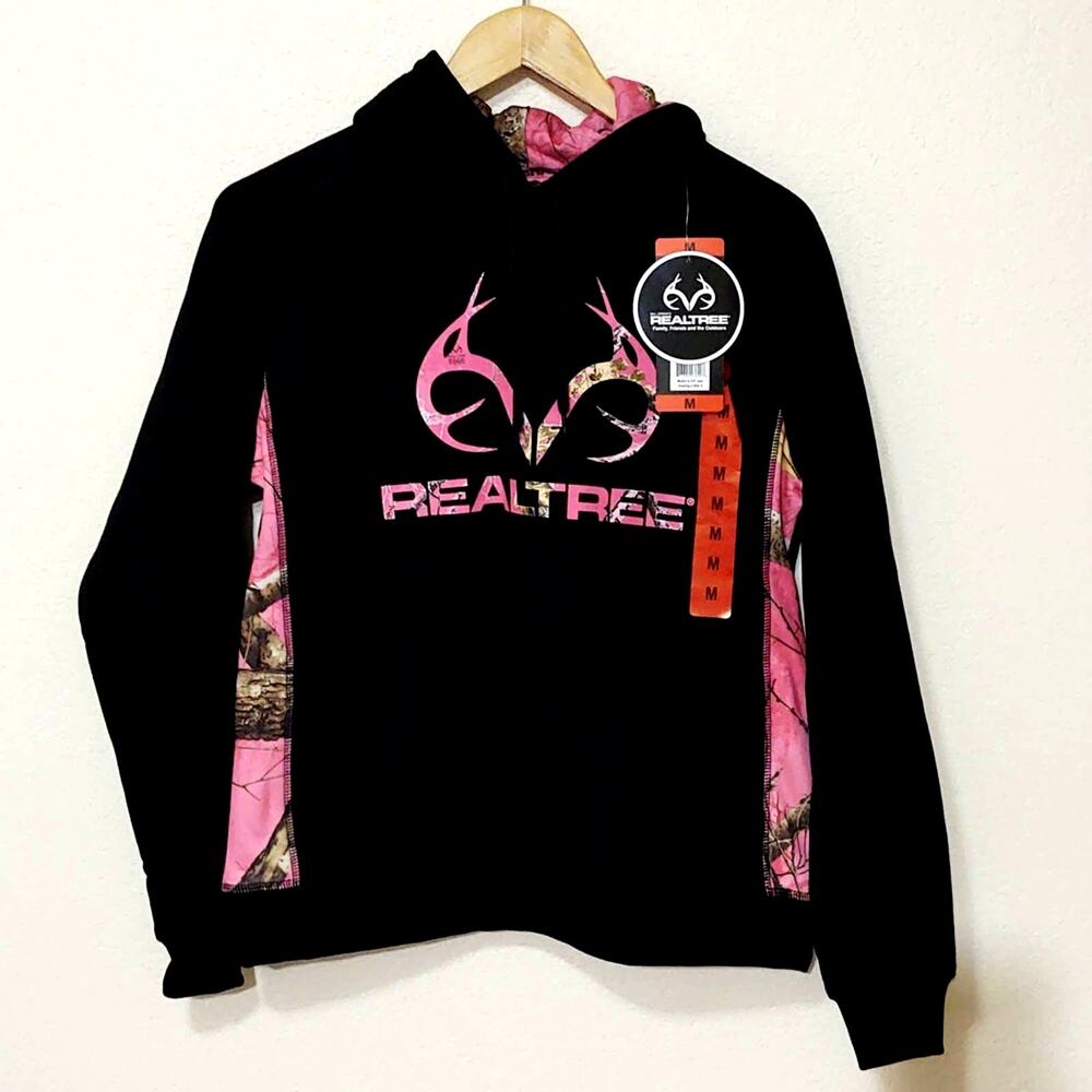 Realtree Black Hoodie with Pink Camo Logo and Accents